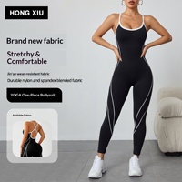 Nahtloser Damen-Yogaanzug aus Spandex/Nylon, schweißableitend, in voller Länge, mit Spaghettiträgern, einfarbig, einteilig.