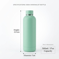 Bouteille d'eau isotherme portable en acier inoxydable sans BPA de 500 ml, écologique, avec revêtement en caoutchouc personnalisé, pour l'extérieur