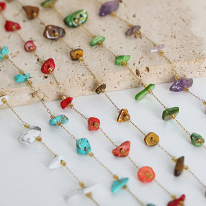 Stainless Steel PVD 18K Gold <b>Statement</b> <b>Necklace</b> | Multi-Color Semi-Precious Natural Stone Chip Chain - Product Image 2