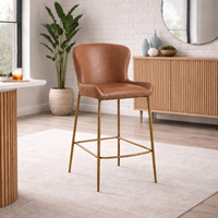 26 pouces. Tabouret de comptoir - Siège rembourré marron, structure en métal doré, 1 pièce