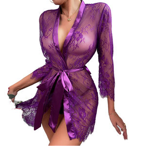 Chemise de nuit transparente en dentelle romantique et sexy pour femme, avec string, respirante, légèrement gainante, taille XL, vente en gros ODM - Product Image 1