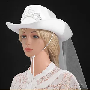 新娘送礼会礼品婚礼派对爵士帽子带面纱新娘新郎牛仔帽顶级新娘女牛仔帽巴赫派对礼仪H1009