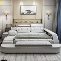 Lit multifonctionnel moderne intelligent à massage et rangement, très vendu, lit en cuir luxueux et king size, ensembles de chambre à coucher