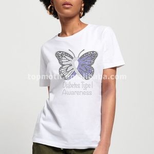 Kupu-kupu <span class=keywords><strong>Diabetes</strong></span> Tipe 1 Kesadaran Terbuat dari Biru Royal Berlian Imitasi Hitam Memperbaiki Panas Transfer untuk Anak Perempuan Kemeja Garmen Hoodies - Product Image 5