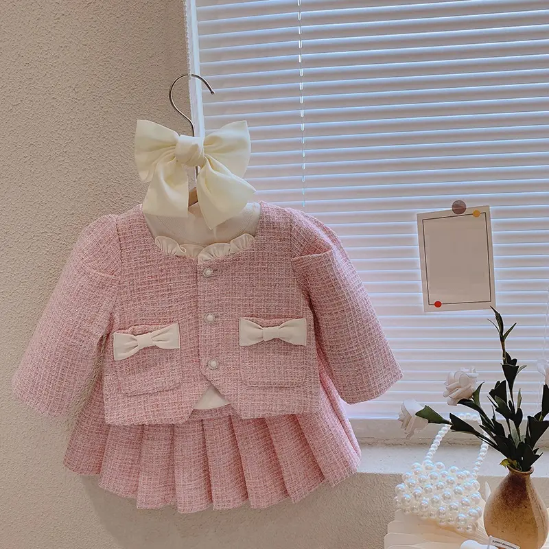 18297 Neuankömmling Baby Kids 2 Pcs Kleidungs set Infant Girls Pink Jacke Mit Rock Kind Kinder Prinzessin Boutiquen Outfit