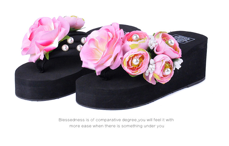 Fashion ladies flower rose upper female shoes anti- slip thick platform casual flip flops sandals for women