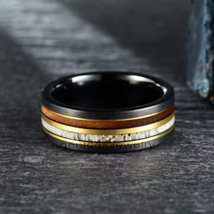 Gentdesジュエリー新品到着8MMウェディングインレイドコアウッド & 鹿アントラー男性婚約タングステンカーバイドリング - Product Image 3