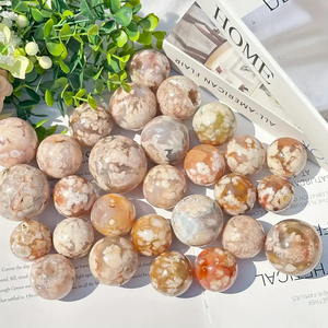 Venta al por Mayor de Esferas de Ágata Cereza Natural Pulida, Piedras de Cristal Curativas, Esfera de Ágata Floral para Decoración del Hogar - Product Image 4