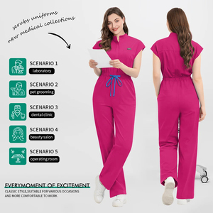 Uniforme Médico Personalizado con Logotipo, Mono <span class=keywords><strong>de</strong></span> <span class=keywords><strong>Trabajo</strong></span> Transpirable y Suave para SPA, con Cierre, Estilo Moderno, Pantalones Anchos para Enfermería - Product Image 2