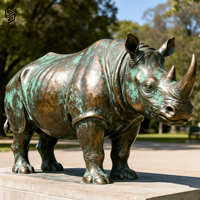 Sculpture de rhinocéros en bronze grandeur nature personnalisée, statue d'animal en métal représentant un rhinocéros debout pour la décoration publique dans la place