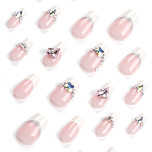 Gentle Nude Quality Pink Love Diamond White French <strong>Detachable</strong> Wedding Nail <strong>Patch</strong> Wholesale With Rhinestones - Product Image 4