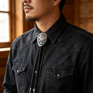 Cravate Bolo Western avec pendentif tête d'aigle, pierre turquoise, accent rouge, cordon en cuir tressé, style classique, usage quotidien - Product Image 4