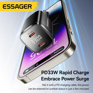 ESSAGER-<span class=keywords><strong>Cargador</strong></span> de pared tipo C con pantalla digital, puerto dual, 5V, 3A, PD, <span class=keywords><strong>33</strong></span> W, QC4.0, PPS, <span class=keywords><strong>33</strong></span> vatios, carga rápida, USB, tipo C - Product Image 2