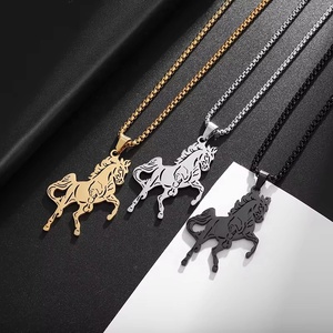 Nuova Collana con Ciondolo Placcato <span class=keywords><strong>Oro</strong></span> in Acciaio Inossidabile, Stile Hip Hop, a Forma di Cavallo, per <span class=keywords><strong>Uomo</strong></span> e Donna - Product Image 5