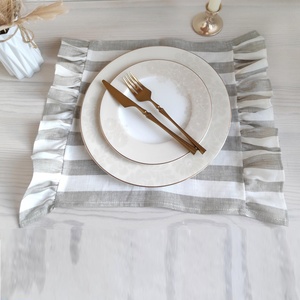 French Luxury Flax Pure <b>Linen</b> <b>Cloth</b> Napkins Ruffle Edge Wedding <b>Table</b> Placemat Handmade OEKO-Tex Certified Custom Size Classic - Product Image 1