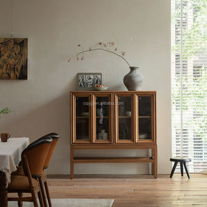 High-End Eco-Friendly <b>Solid</b> <b>Wood</b> <b>Bookcase</b> with Glass Door for Home Villa Home Bar & Hotel Living Room Kitchen Cabinet Storage - Product Image 4