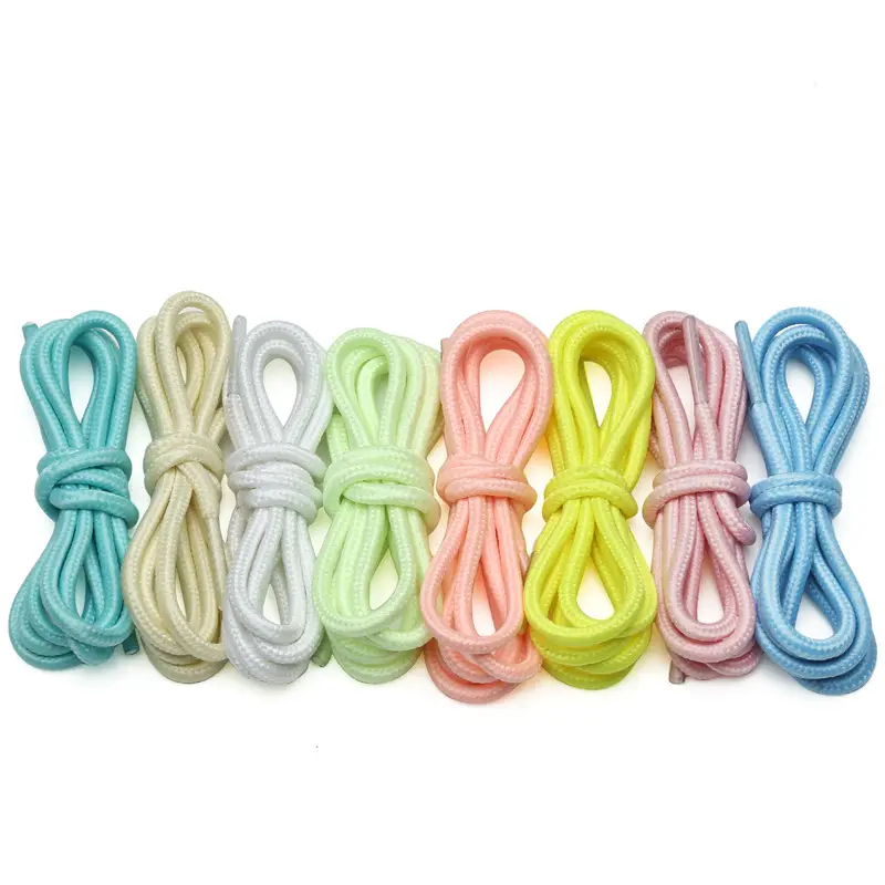 Customized 4mm round Sport night running glow in the dark elastic luminous reflective shoelaces for sneaker shoe.