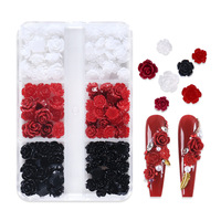 Aksesoris Seni Kuku Hari Valentine Bunga Kamelia Merah Hitam Putih Resin Bunga Mawar