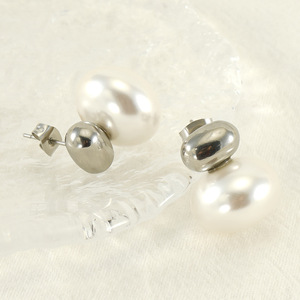 Zogxin Pearl <b>Stud</b> Earrings 18K Gold And Steel Color <b>Titanium</b> Steel For Everyday Wear - Product Image 3