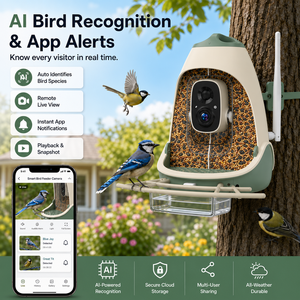Caméra de mangeoire à <span class=keywords><strong>oiseaux</strong></span> intelligente avec reconnaissance d'<span class=keywords><strong>oiseaux</strong></span> par IA en extérieur, 2.5K HD, alertes via <span class=keywords><strong>application</strong></span> et double compartiment pour grain - Product Image 6