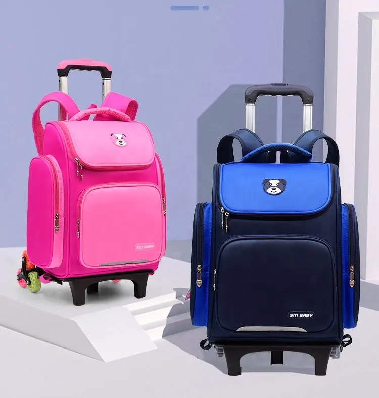 Teenagers cute New detachable Trending student cartoon custom High QualityKids Trolley School Bags Backpack With Wheels