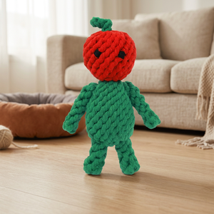 Jouet en corde pour chien Eve the Apple, style dessin animé, vert et rouge, anti-ennui pour chiens jusqu'à 50 livres - Product Image 3
