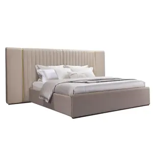 高端大床头板双人床点亮定制不锈钢豪华皮床套装现代卧室家具