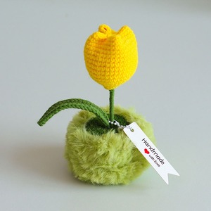 Flor de lana personalizada, flor simulada tejida a mano, tulipán en maceta naranja, flor eterna, adorno de regalo de alta gama para ocasiones festivas y negocios. - Product Image 5