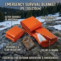 Couverture Thermique Réutilisable en Film PE OEM 130*210CM, Couverture de Premiers Secours d'Urgence avec Sac de Transport Portable