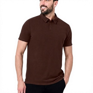 Polo de Manga Corta para Hombre, Color Marrón, Tela Oxford de Algodón, Antiarrugas, Corte Regular, Estilo Casual, Color Sólido - Product Image 1