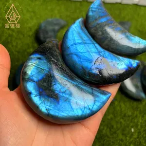 Kindfull High Quality Factory New Arrival Nice Blue Flash Labradorite Moon Stone Crystal Moon For Sale
