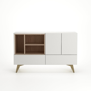 Buffet moderne en chêne Sonoma blanc avec étagère ouverte et portes à ouverture par pression - Product Image 1