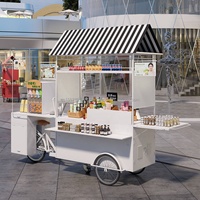 Vélo à café mobile de rue commerciale, camion à café pour la nourriture et les boissons, petit kiosque de vente au détail de nourriture de rue, kiosque de vente au détail