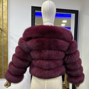Bomber in pelliccia di volpe corta e spessa di lusso da <span class=keywords><strong>donna</strong></span> alla moda RXFurs <span class=keywords><strong>righe</strong></span> con giacca Bomber in pelliccia di volpe bordeaux - Product Image 2