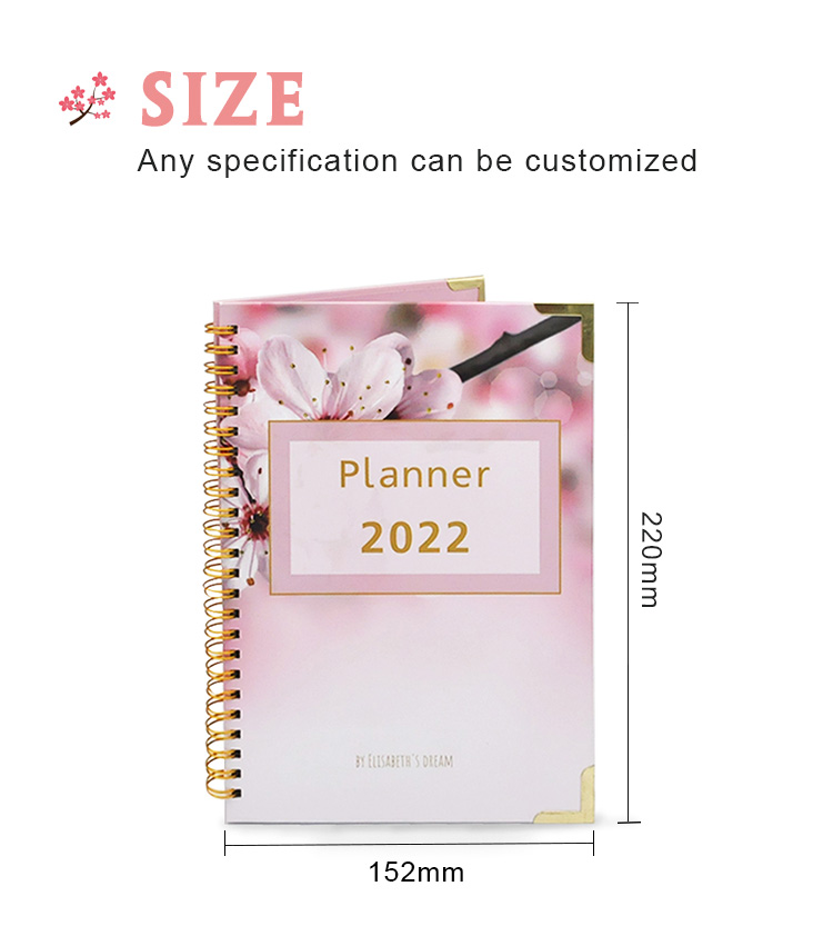 Планировщик цели 2022-2023 a5, розовый спиральный Еженедельный ежемесячный органайзер для целей, дневник, блокнот, ежедневник