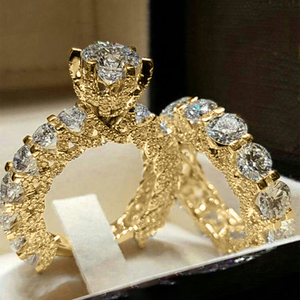 CAOSHI Meilleure Vente Bijoux de <span class=keywords><strong>Mariage</strong></span> et Fiançailles Ensemble de 2 Bagues en Laiton Plaqué Argent <span class=keywords><strong>Or</strong></span> pour Mariée avec Zircone Cubique 3A pour Femmes et Dames - Product Image 2