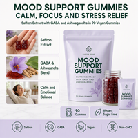 Bonbons Gommeux pour Adultes Soutien de l'Humeur Extrait de Safran GABA Ashwagandha Calme Concentration Soulagement du Stress Supplément Végétalien Sans Sucre Marque Privée