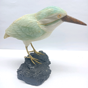 Sculpture d'oiseau en quartz bleu/calcaire noir, art populaire, pour cadeaux de fêtes BJ1117 - Product Image 2