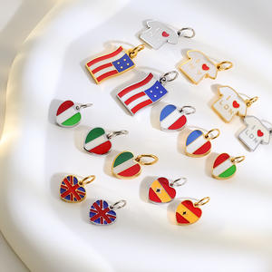 Heart National Flag Stainless Steel 18K Gold Pvd Plated DIY Pendant Jewelry Pendant <strong>Charms</strong> - Product Image 1