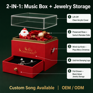 Coffret Cadeau de Noël de Luxe : <span class=keywords><strong>Boîte</strong></span> <span class=keywords><strong>à</strong></span> <span class=keywords><strong>Bijoux</strong></span> <span class=keywords><strong>Musicale</strong></span> avec Mouvement <span class=keywords><strong>à</strong></span> Remonter, Tiroir <span class=keywords><strong>pour</strong></span> Rose Éternelle et Collier - Product Image 3