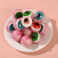 Bonbons gélifiés halal en gros, saveur de fruits sucrés et bonbons en forme d'œil fourrés à la confiture