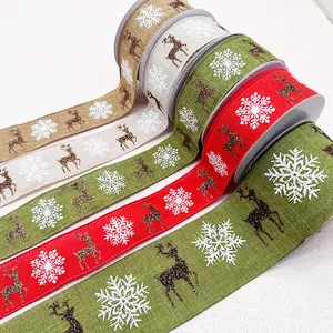Venta al por mayor de proveedores personalizados, cinta impresa de diseñador, cinta de cáñamo de nailon para envolver regalos de Navidad, cinta de embalaje de Color