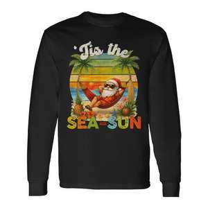 Tis The Sea Sun Christmas In July Hawaii Santa Beach T-shirt à manches longues - Product Image 1
