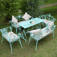 Ensemble de table et de chaises en fer forgé de style américain pour patios et balcons, meubles de salon colorés comprenant une table basse et un canapé