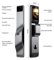 Serrure Intelligente Sinovo avec Écran HD Intérieur en Alliage d'Aluminium, Cylindre de Classe C, Reconnaissance Faciale 3D et Interphone Visuel pour la Sécurité Domestique