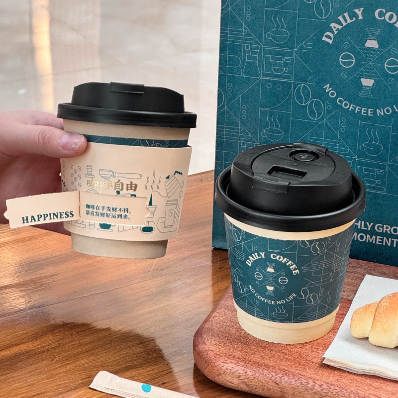 Customized Printed Disposable Double Wall Tear-resistant Hot Paper Coffee Cups Personalized Branded Takeaway Cup with Lids