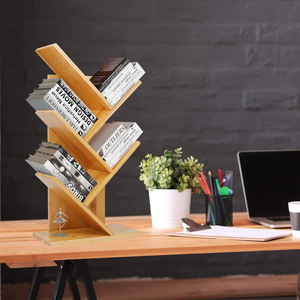Étagère à <span class=keywords><strong>livres</strong></span> en bois moderne en forme d'arbre à 5 niveaux, support de rangement rectangulaire pour CD, organisateur de bureau et de sol, étagère pour chambre d'étudiant - Product Image 3