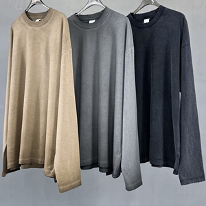 T-shirt personnalisé de haute qualité 100% coton vieilli doux lavé à l'acide surdimensionné Vintage pull au crochet tricoté impression personnalisée hiver - Product Image 1