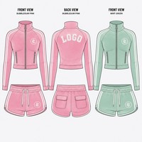 Survêtement en velours OEM Y2K pour femme, veste courte à col montant et fermeture éclair intégrale, short cargo avec breloque croix, streetwear, logo personnalisé