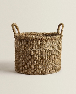 Handwoven Modern Seagrass Foldable Storage <b>Basket</b> Eco-Friendly Organizer <b>with</b> <b>Handles</b> for Home Use - Product Image 1